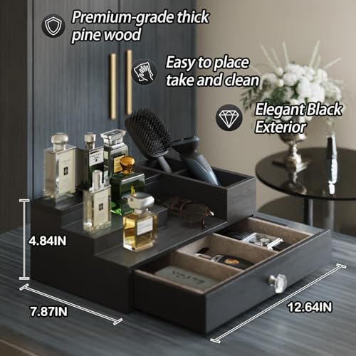 Wooden Cologne Stand Organizer with Hidden Drawer - Black, 01
