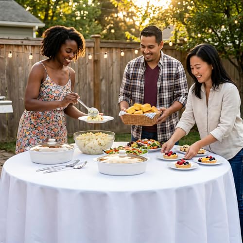 Heneger 8 Pack 120 Inch White Round Tablecloth for 48-96 Inch Tables
