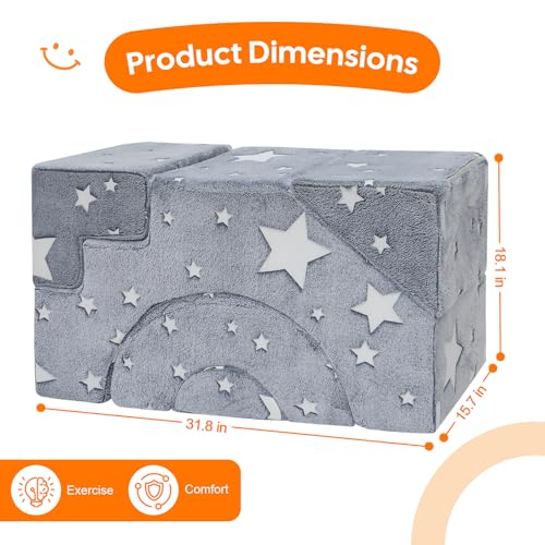 Starry Grey Glow-in-Dark Kids Foam Climbing Couch with Slide & Stairs