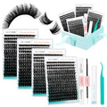 GEMERRY 728 Pcs Lash Clusters Kit with Long-lasting Bond, Tweezers & Remover - Black 100D-2 + 200D-2