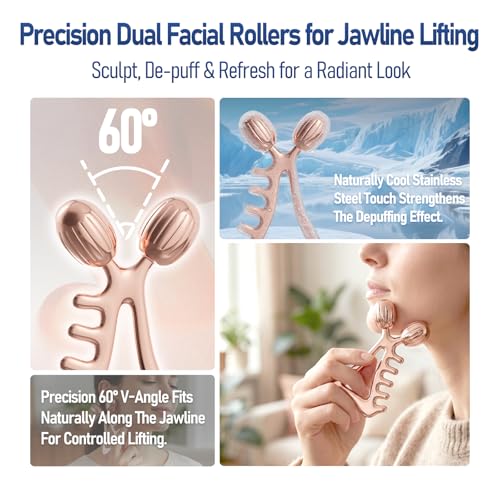 Gua Sha Facial Tools & Face Roller Set - Rose Gold Stainless Steel for Lymphatic Drainage & Face Sculpting