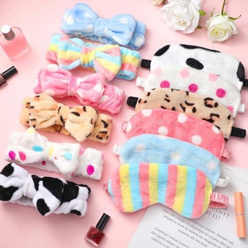Kajaia 12 Pcs Sleepover Party Favors for Woman Plush Sleep Eye Mask Soft Spa Headband Gift for Spa Birthday Bachelorette Slumber Wedding Graduation Party Supplies(Stylish)
