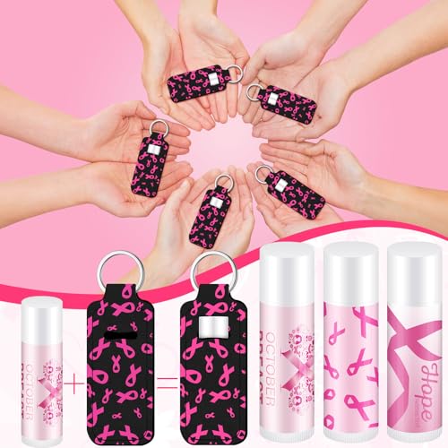 Pink Breast Cancer Awareness Lip Balm with Keychain - 18 Sets