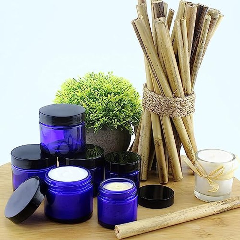 Cornucopia Brands Combination 12 Pack of Cobalt Blue 1oz & 2oz Glass Cosmetic Jars, Lids Included; Refillable Containers for Creams, Lotions