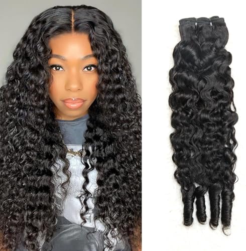 Black 16 Inch Water Wave Burmese Curly Human Hair Bundles - Sinuowei