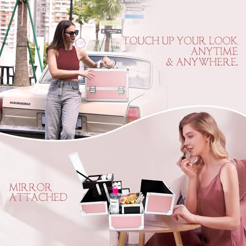 Pink Mermaid Makeup Organizer Case with Mirror & Brush Holder - 11.6"
