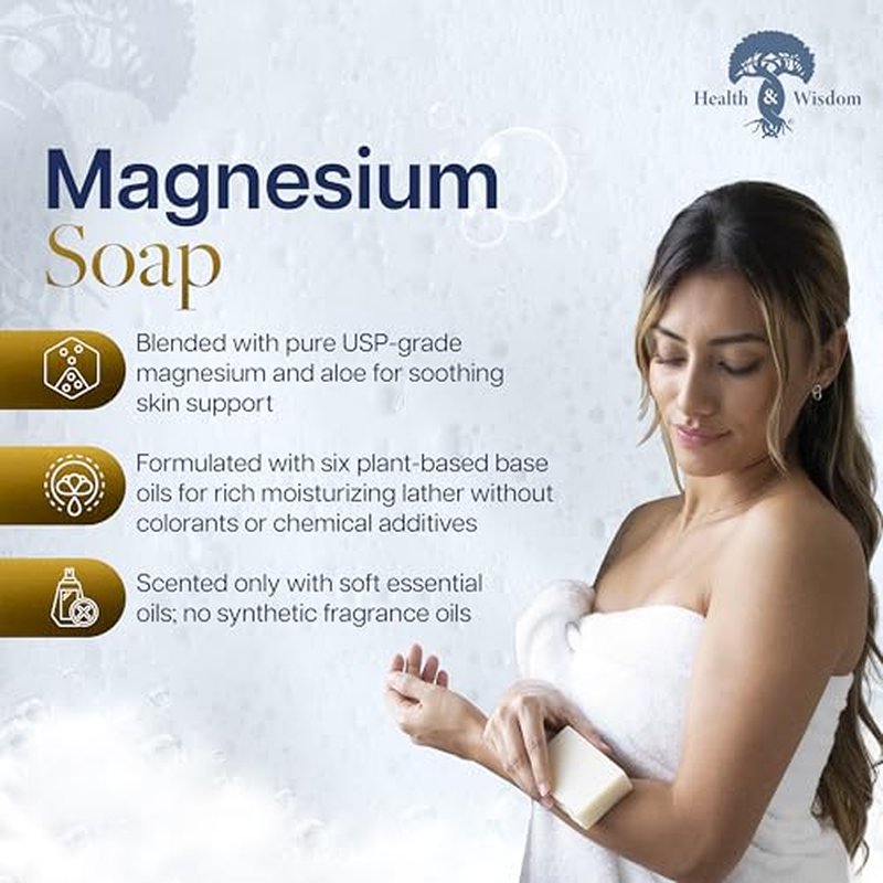 Health & Wisdom Magnesium Bar Soap ? Moisturizing Body Soap - Made with Aloe & Nourishing Plant Oils and Essential Oils ? Gentle Cleanser for Face & Body - Citrus - 4 oz Bar - 2 Pack