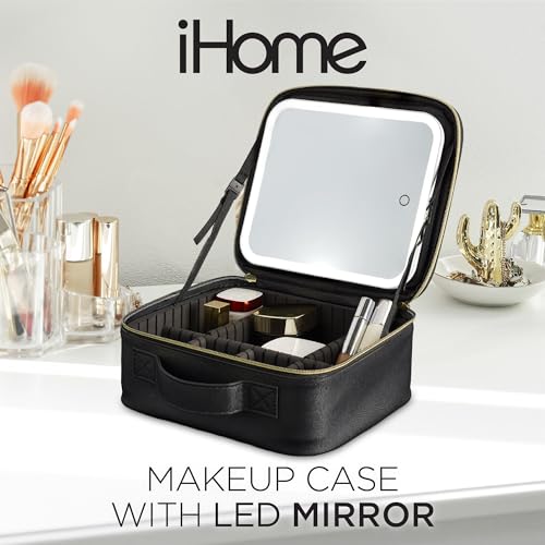 Travel Makeup Bag with LED Mirror, Cosmetic Organizer with Lighted Mirror