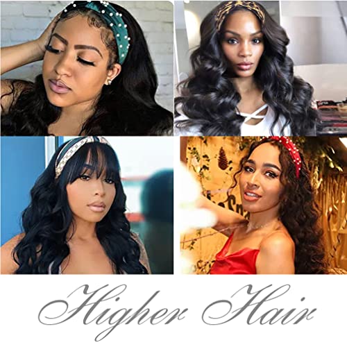 20 Inch Body Wave Headband Wig for Black Women Natural Black Glueless Human Hair