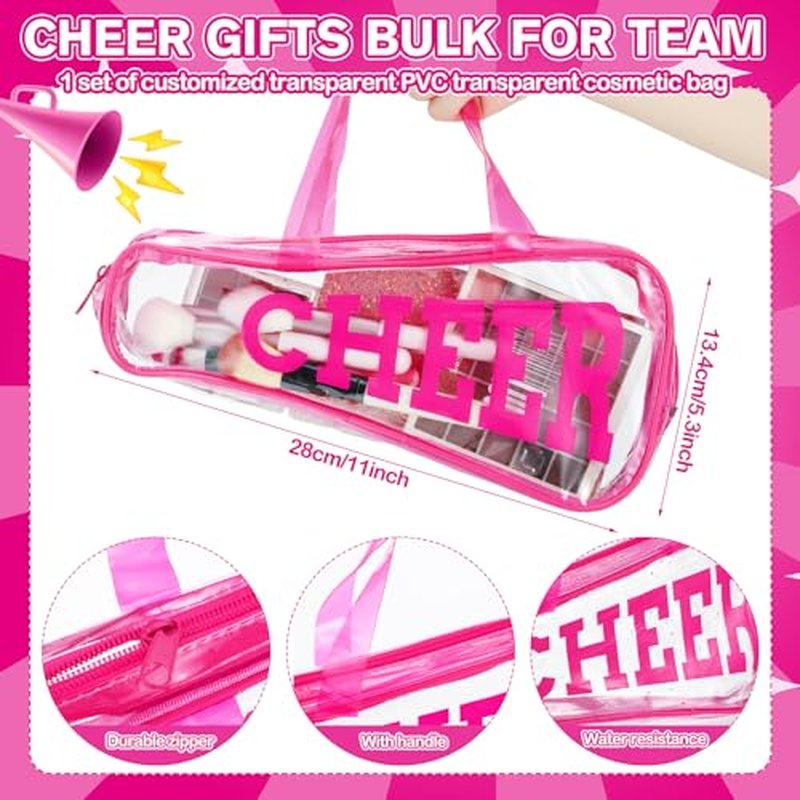 12 Pcs Clear Cheer Bag Gift Cheer Gifts Bulk for Team 11 x 5.3" PVC Cheerleading Gift Waterproof Portable Cheerleader Tote Cheerleading Travel Duffel Packet for Sport Party(Pink)