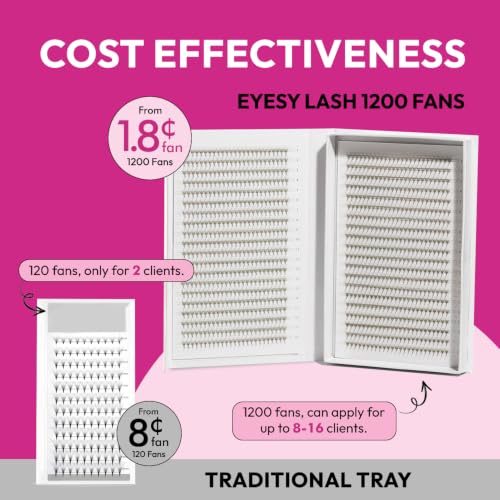 Eyesy Lash 1200 Easy Promade 5D Lash Fans Tray - 0.07 Curl CC Mixed Lengths 8-16mm