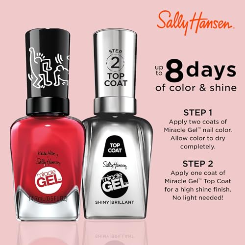 Sally Hansen Miracle Gel Keith Haring Salon Quality Nail Polish | Gel-Like Formula, Two-Step System, No UV Light Needed, Long Lasting | Opaque, Glossy | 917 Red-iant Baby | Red Nail Color