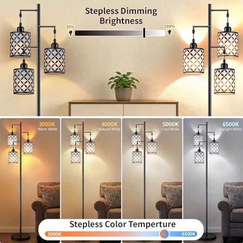 Black 72-Inch Dimmable Floor Lamp with Remote & Timer, 3 Heads, Adjustable Heights