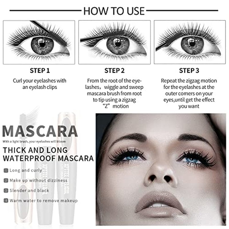 4D Silk Fiber Lash Mascara Extension - 4 Pack Voluminous, Waterproof & Smudge-Proof, Long-Lasting No Flaking, Natural No Clumping, All Day Exquisitely Full