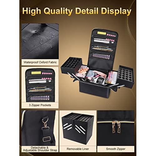 Deciniee Large Makeup Travel Train Case, Upgraded Plus Size Nail Supply Organizers and Storage for Nail Tech, Black 4 Tier Cosmetic Train Case Makeup Box, Nail Polish Makeup Organizer and Storage Bag