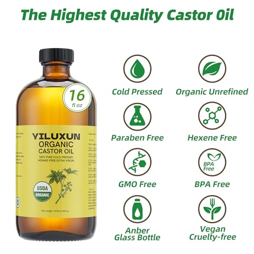 16oz Organic Castor Oil Pack Wrap with 50 Patches & Glass Bottle - Cold Pressed, Unrefined, Skin-Friendly