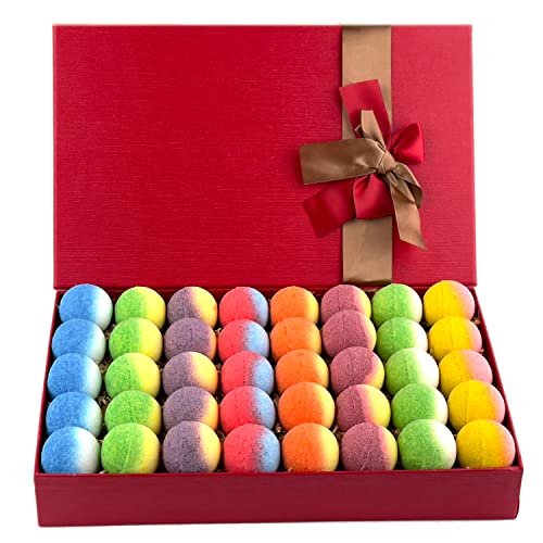 BYGGVIR 40Pcs Organic Bath Bombs Gift Set with 8 Scents - Pack of 40 + Reusable Gift Box