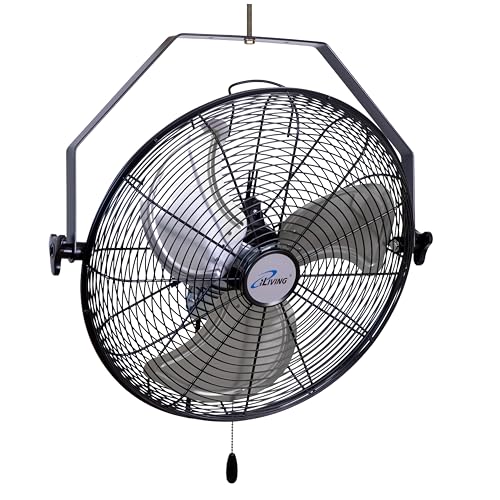 iLiving 18 Inch Wall Mount Fan - High Velocity 4550 CFM, 3 Speeds, Tilt, Heavy Duty Metal Construction