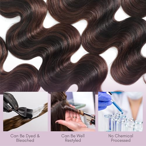 Highlight Brown Body Wave Human Hair Bundles - 12 Inch Virgin Brazilian Wavy Extensions