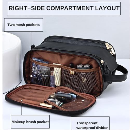 Large Travel Toiletry Bag for Men, Water-Resistant PU Leather Dopp Kit, Multi-Compartment Organizer, Large Capacity Cosmetic & Accessories Bag, Men's Grooming Kit, Waterproof Toiletries Case