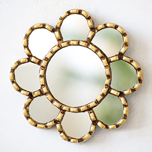 Small Round Wall Mirror 6in with Frame Bronze Leaf from Peru - Artisan Mirror - Exclusive Handmade Gift