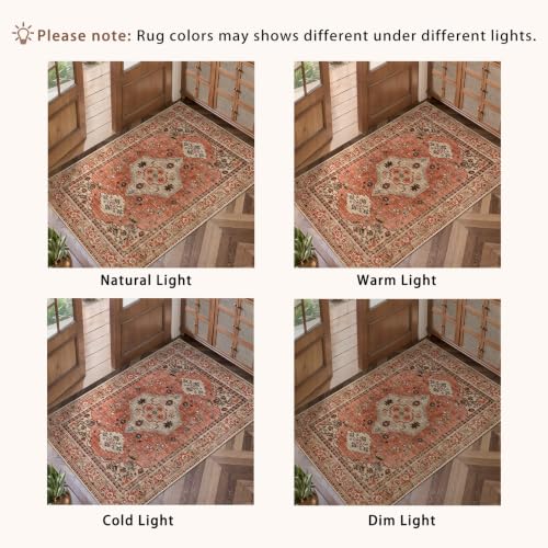 6' x 9' Washable Boho Area Rug with Non-Slip Backing - Terracotta/Tan