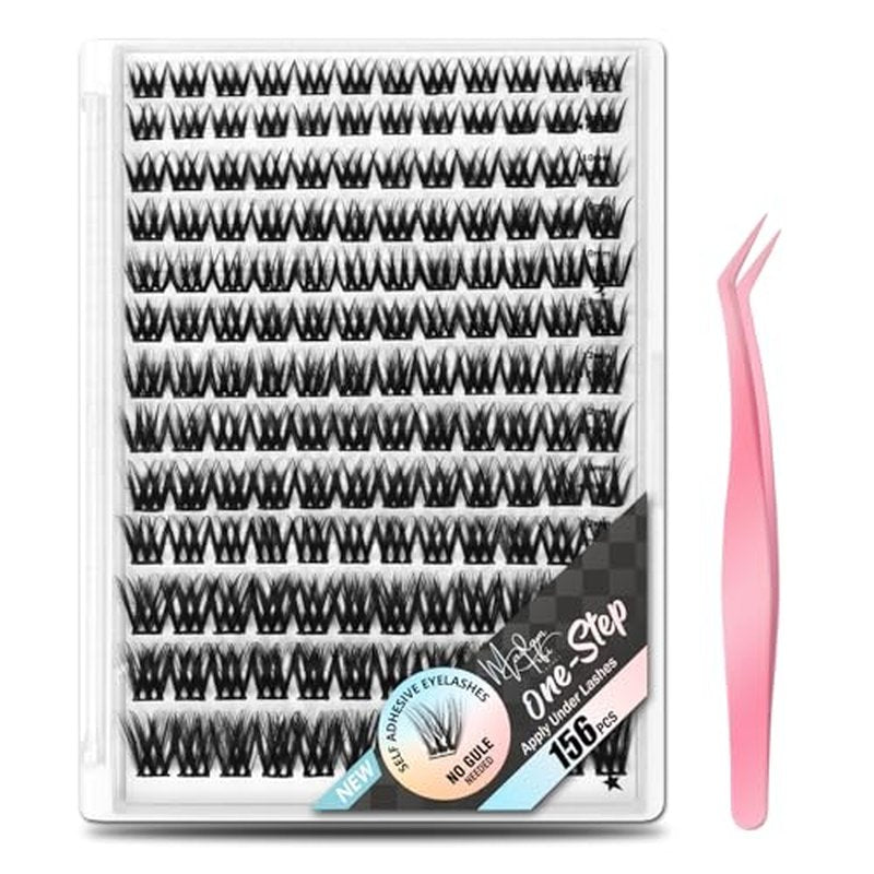 156 PCS Self-Adhesive Lash Clusters ? No Glue Needed, Sticky Strip Individual Lashes for DIY Lash Extensions, Natural Look, Super Hold