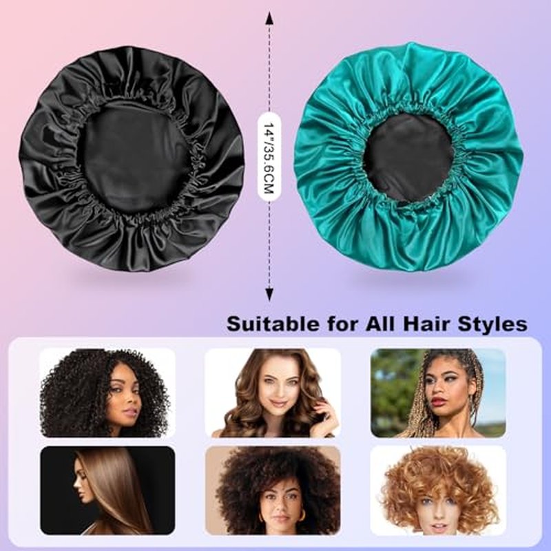 2PCS Silk Sleeping Bonnet£¬Double Layer Satin Bonnet for Women£¬Adjustable Silk Hair Cap, Shower Cap, Ideal Gift (Black+Blue)