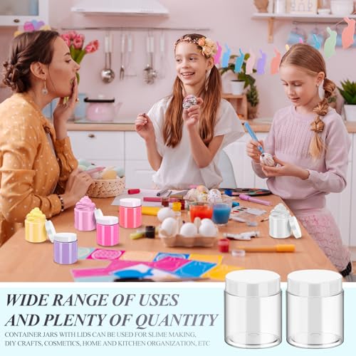 Patelai 16 Pack 10 oz Empty Slime Container Jars with Lids Round Clear Plastic Jars Wide Mouth Refillable Storage Organizer for Slime Making, DIY Crafts, Cosmetic, Home and Kitchen Organizing (White)