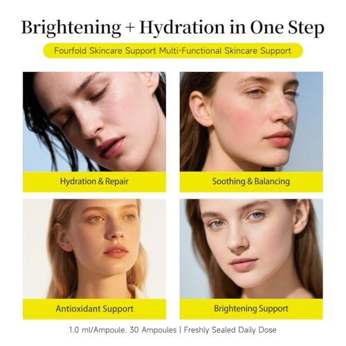 Vitamin C Face Serum with Hyaluronic Acid & Aloe Vera – Brightening & Hydrating Ampoule for Sensitive Skin, 30 Vials