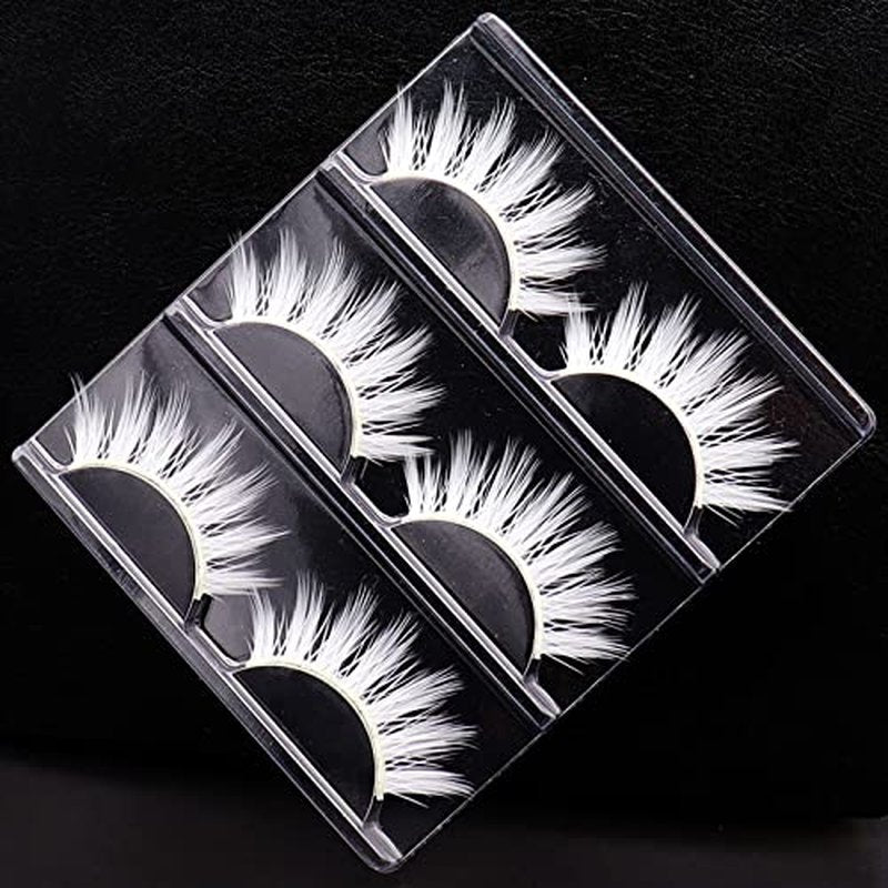 3 Pairs White False Eyelashes - Natural Look Fluffy White Lashes Wispy White Fake Eyelashes for Cosplay & Christmas Makeup - Halloween Party Masquerade Cosplay Lashes