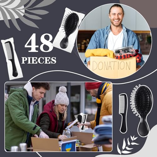 Mini Hair Brush and Comb Set - Black, 48 Pieces for Travel & Grooming