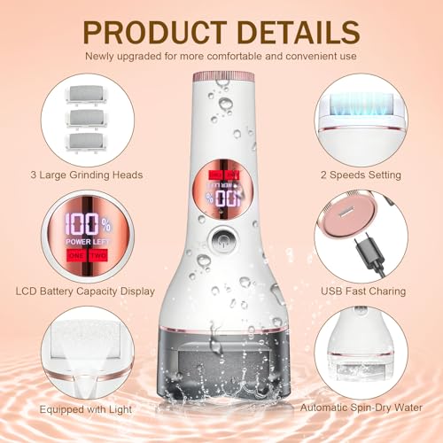 Electric Callus Remover for Feet, Rechargeable Waterproof Foot File Professional Foot Care Tools with 17-in-1 Pedicure Kit, Portable Callus Remover Kit to Remove Dead Skin Hard Skin Dry Cracks(White)