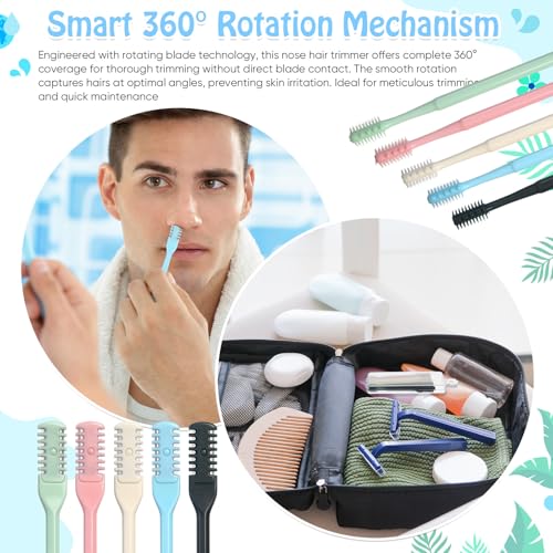72 Pcs 2-in-1 Nasal Hair Cutter Double Sided Nose Hair Trimmer Bulk for Women Men Portable 360¡Æ Rotating Manual Nose Nasal Knife Soft Cleaning Brush Box Package Multicolor