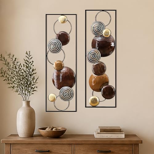 Brown Metal Wall Art Set of 2 for Home Decor - Geometric 3D Rustic Wall Hangings
