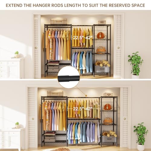 Golpart Heavy Duty Clothing Rack with Adjustable Shelves Black 15.8"D x (70-88.5)"W x 76.5"H