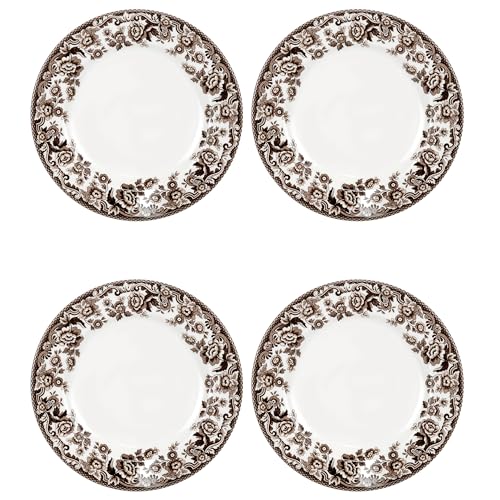 Spode Delamere 8-Inch Salad Plate Set of 4 Brown & White - Holiday Dinnerware