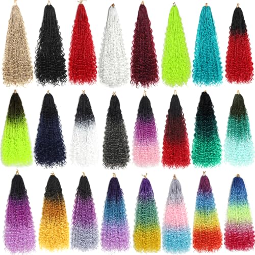 Bohemian Crochet Box Braids Hair with Curly Ends - 22 Inch, Pack of 3, Multi-Color Variation