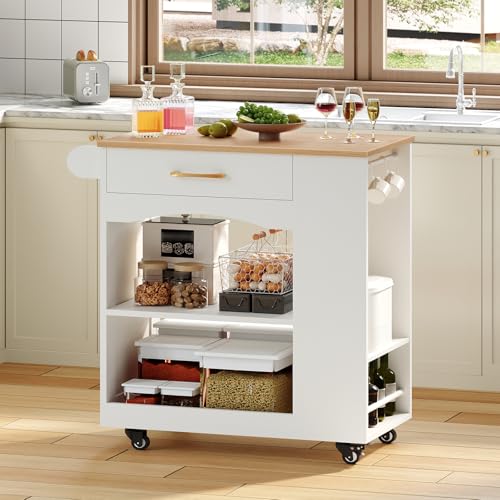 Kitchen Island Cart with Drawer & Open Shelves - Mobile Storage on Wheels