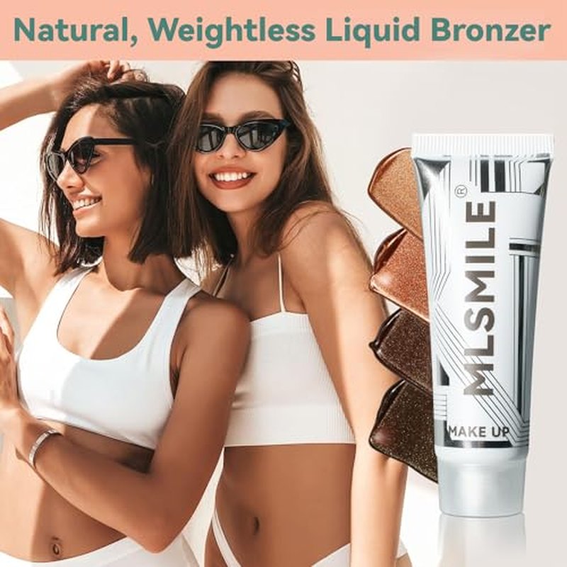 Bronze Shimmering Body Oil, Medium Dark Tones, Self Tanning Liquid Highlight That Does Not Require Sunlight Exposure, Suitable For Face And Body, 2-Color Set(03/04, Set2)