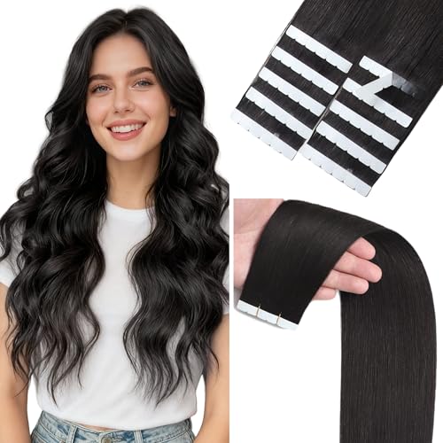 Mini Tape-In Hair Extensions 16 Inch Natural Black 10 Pcs - Variation #1B