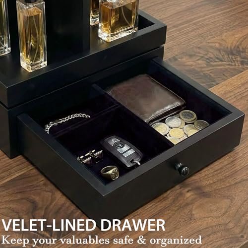 4-Tier Rotating Cologne Organizer for Men with Drawer - Modern Black