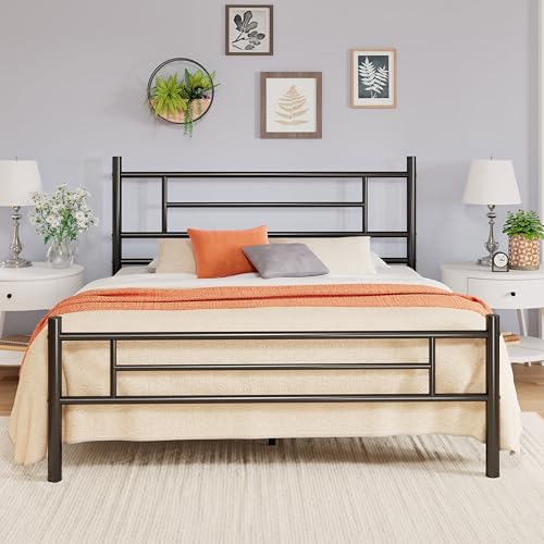 Full Size Metal Bed Frame with Headboard and Footboard - Black, Modern & Durable