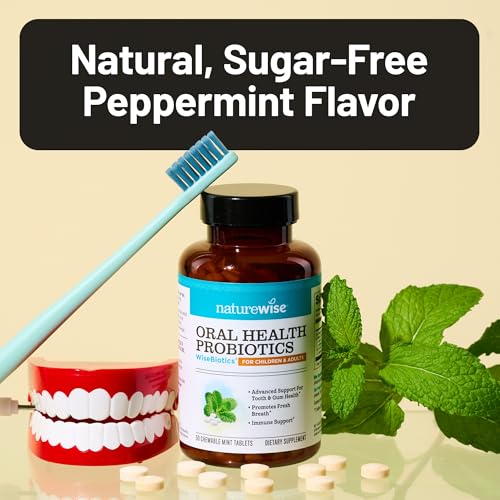 NatureWise Oral Probiotics for Teeth and Gums + Fresh Breath* - Chewable Sugar-Free Mint Tablet - Lactobacillus reuteri Chewable - Oral Health Probiotics For Kids & Adults - 50 Count[50-Day Supply]