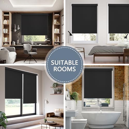 Cordless Blackout Roller Shades - 46 x 72 Inches, Black, Child Safe