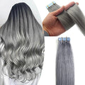 Yotty Silver Gray Tape-In Hair Extensions 18 Inch 40g Remy Human Hair Balayage Ombre