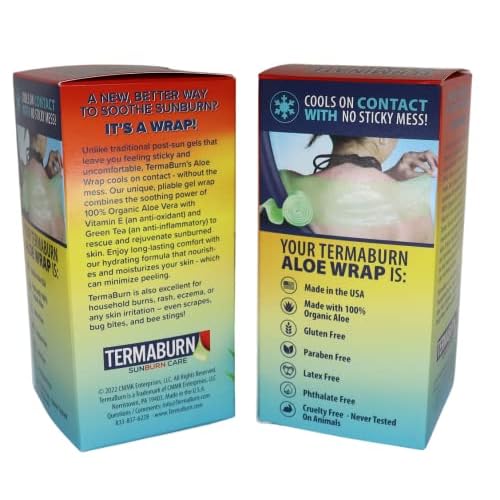 TermaBurn Aloe Wrap for Sunburn Relief ? Hydro-Gel Aftersun Treatment with 100% pure aloe vera Gel | Second Skin aloevera gel for burns and peeling irritation | Great for Tattoo Aftercare and Sun Care