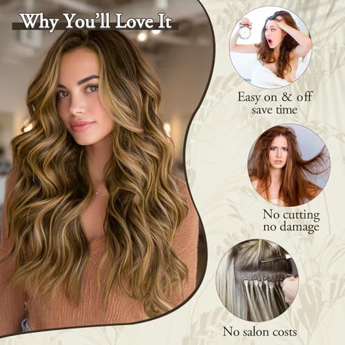 Balayage Chocolate Brown to Caramel Blonde 20in Wavy Clip-In Hair Extensions for Women