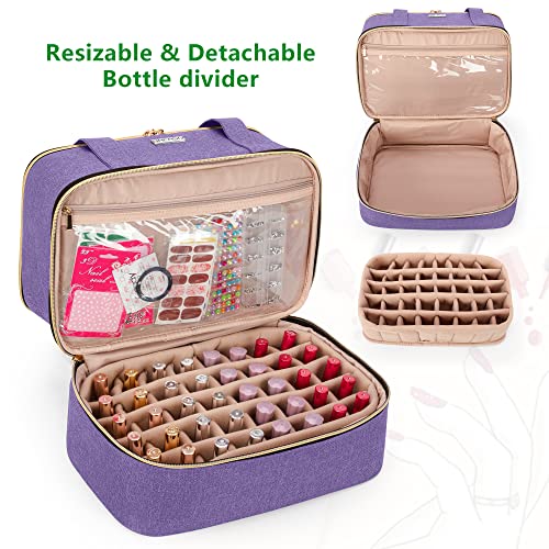 Purple Nail Polish Organizer with Lamp Holder - Holds 40 Bottles & Nail Lamp