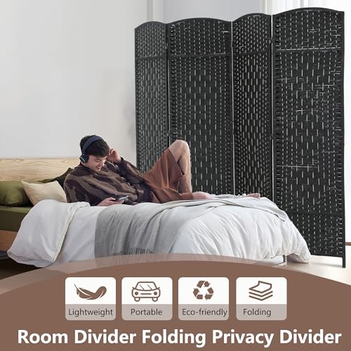 4-Panel Folding Privacy Room Divider - 6 ft Wood Screen for Home & Office, Black